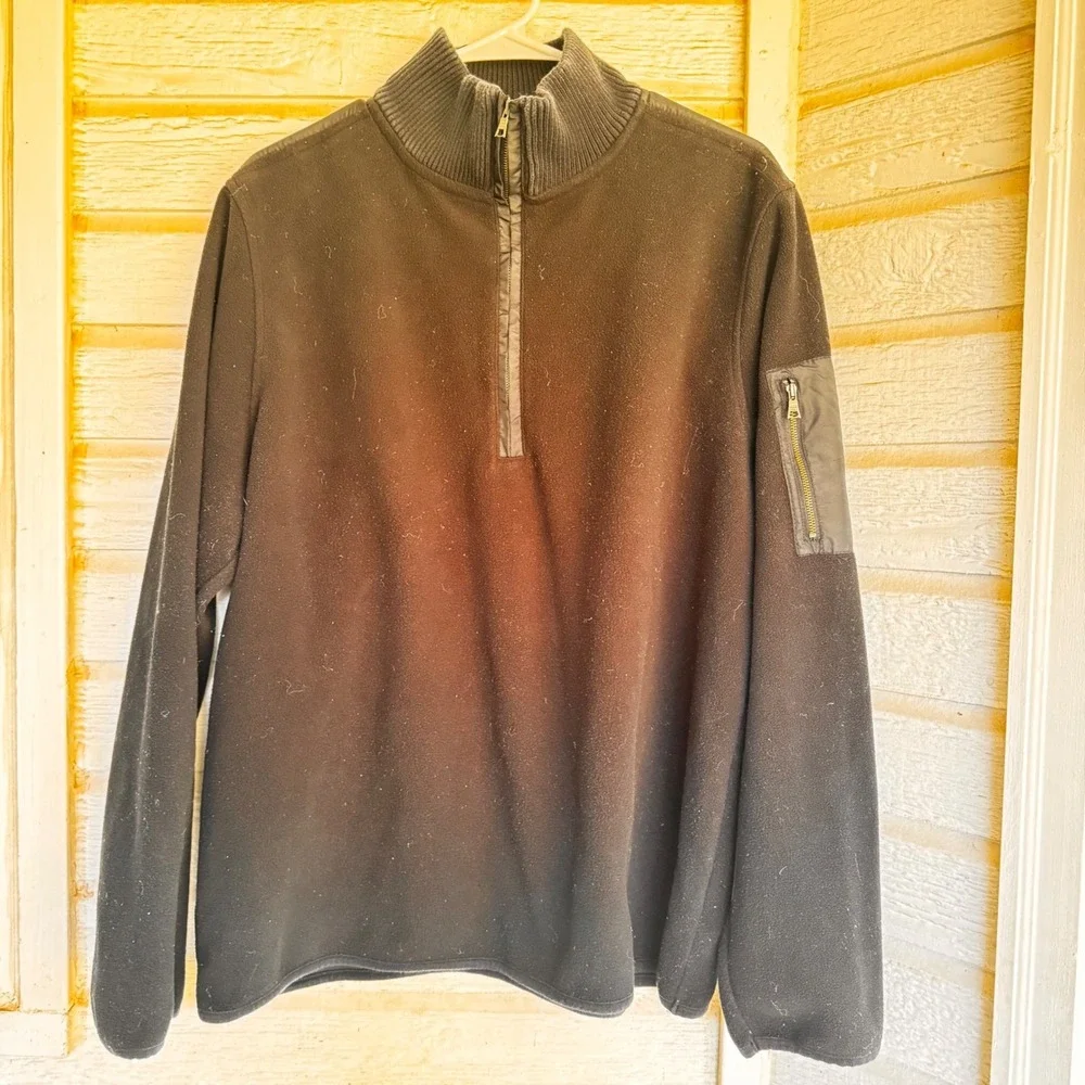 Banana Republic Mens Black Fleece 1/4 Zip Pullover Sweater Jacket‎ XL